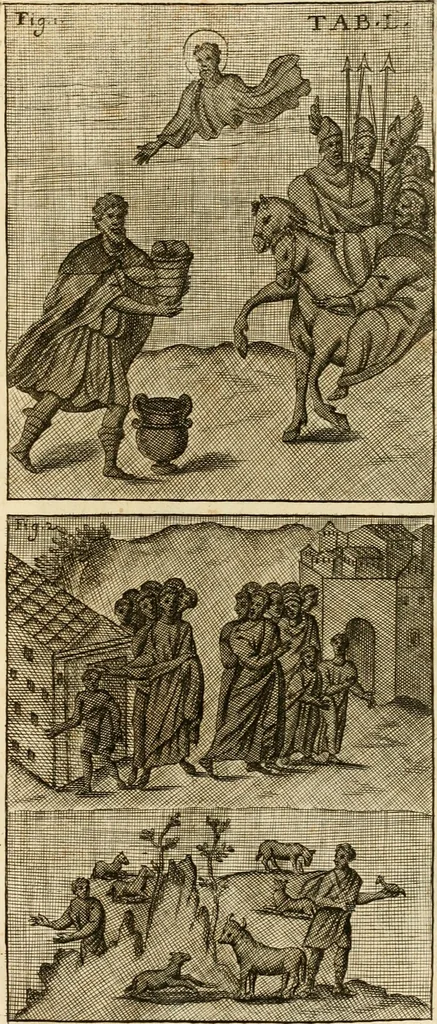 An illustration from Joannis Ciampini Romani, magistri brevium gratiae ... Opera, in tres tomos distributa : acesserunt eiusdem Ciampini opuscula quaedam selectiora : item appendix, seu notae, in quibus nonnulla post eius obitum innovata recensentur : ac demum auctoris vita, nunc primùm ipsius operibus addita, 1747, leaf 356
