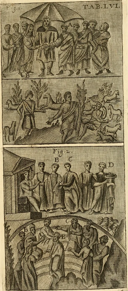 An illustration from Joannis Ciampini Romani, magistri brevium gratiae ... Opera, in tres tomos distributa : acesserunt eiusdem Ciampini opuscula quaedam selectiora : item appendix, seu notae, in quibus nonnulla post eius obitum innovata recensentur : ac demum auctoris vita, nunc primùm ipsius operibus addita, 1747, leaf 372