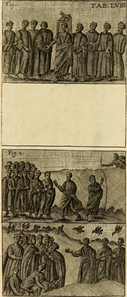 An illustration from Joannis Ciampini Romani, magistri brevium gratiae ... Opera, in tres tomos distributa : acesserunt eiusdem Ciampini opuscula quaedam selectiora : item appendix, seu notae, in quibus nonnulla post eius obitum innovata recensentur : ac demum auctoris vita, nunc primùm ipsius operibus addita, 1747, leaf 378