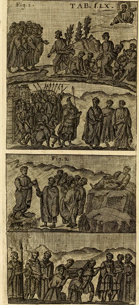 An illustration from Joannis Ciampini Romani, magistri brevium gratiae ... Opera, in tres tomos distributa : acesserunt eiusdem Ciampini opuscula quaedam selectiora : item appendix, seu notae, in quibus nonnulla post eius obitum innovata recensentur : ac demum auctoris vita, nunc primùm ipsius operibus addita, 1747, leaf 383