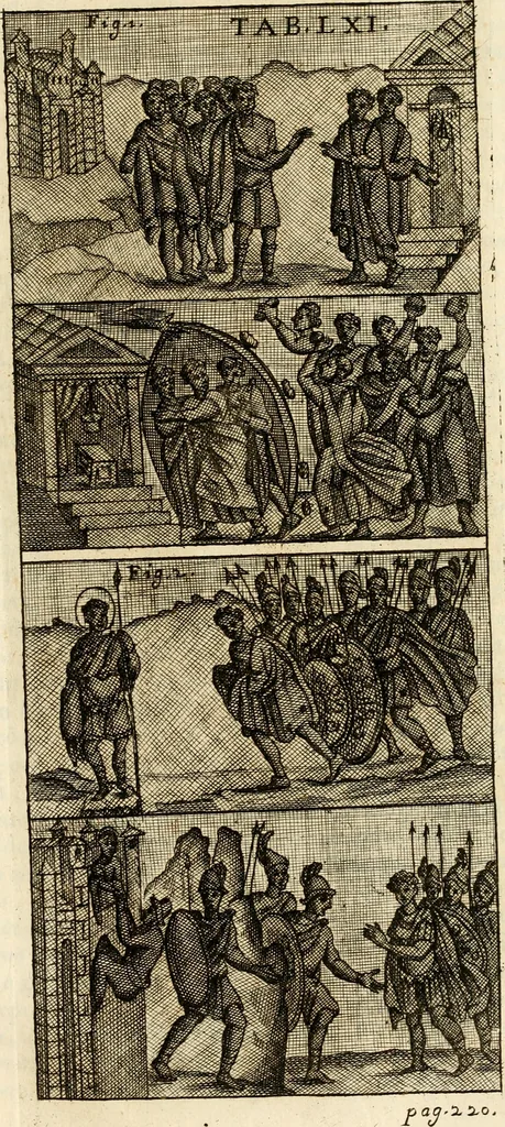 An illustration from Joannis Ciampini Romani, magistri brevium gratiae ... Opera, in tres tomos distributa : acesserunt eiusdem Ciampini opuscula quaedam selectiora : item appendix, seu notae, in quibus nonnulla post eius obitum innovata recensentur : ac demum auctoris vita, nunc primùm ipsius operibus addita, 1747, leaf 386