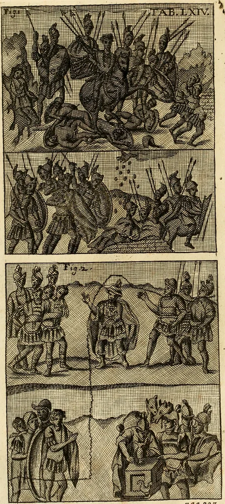 An illustration from Joannis Ciampini Romani, magistri brevium gratiae ... Opera, in tres tomos distributa : acesserunt eiusdem Ciampini opuscula quaedam selectiora : item appendix, seu notae, in quibus nonnulla post eius obitum innovata recensentur : ac demum auctoris vita, nunc primùm ipsius operibus addita, 1747, leaf 393