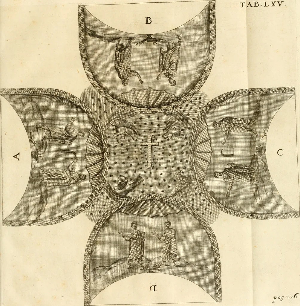 An illustration from Joannis Ciampini Romani, magistri brevium gratiae ... Opera, in tres tomos distributa : acesserunt eiusdem Ciampini opuscula quaedam selectiora : item appendix, seu notae, in quibus nonnulla post eius obitum innovata recensentur : ac demum auctoris vita, nunc primùm ipsius operibus addita, 1747, leaf 400