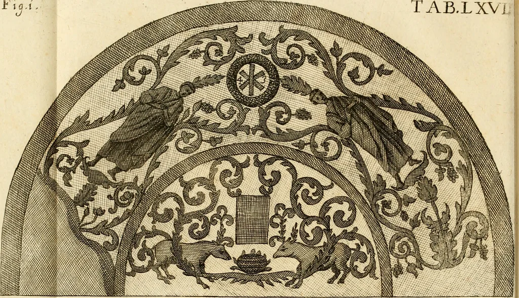 An illustration from Joannis Ciampini Romani, magistri brevium gratiae ... Opera, in tres tomos distributa : acesserunt eiusdem Ciampini opuscula quaedam selectiora : item appendix, seu notae, in quibus nonnulla post eius obitum innovata recensentur : ac demum auctoris vita, nunc primùm ipsius operibus addita, 1747, leaf 403