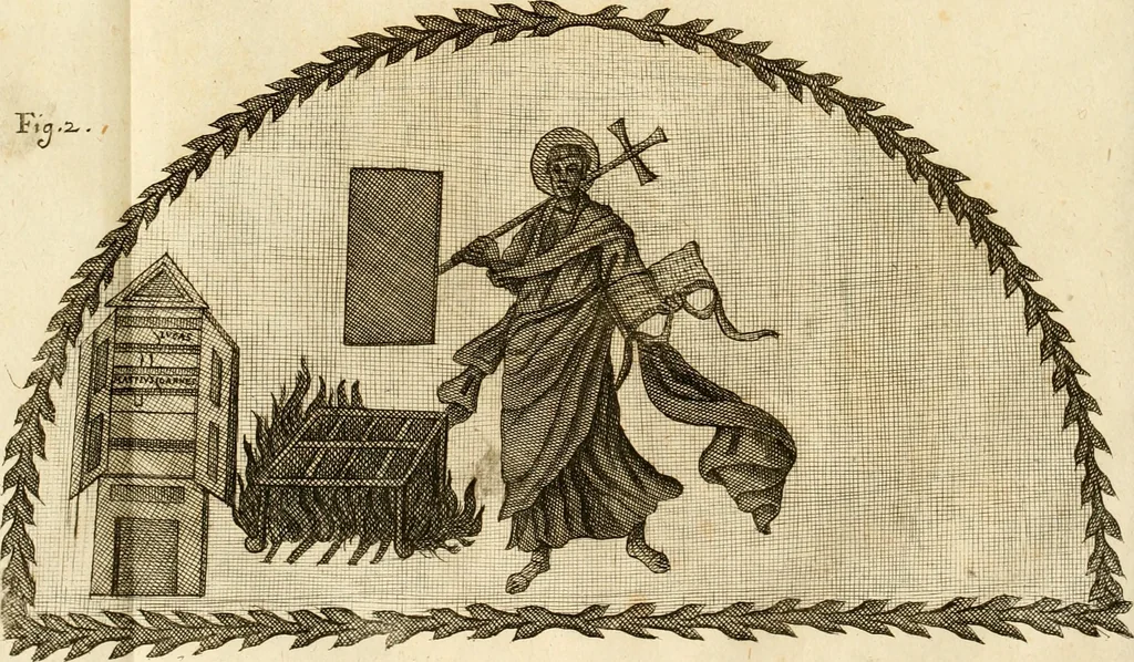 An illustration from Joannis Ciampini Romani, magistri brevium gratiae ... Opera, in tres tomos distributa : acesserunt eiusdem Ciampini opuscula quaedam selectiora : item appendix, seu notae, in quibus nonnulla post eius obitum innovata recensentur : ac demum auctoris vita, nunc primùm ipsius operibus addita, 1747, leaf 403