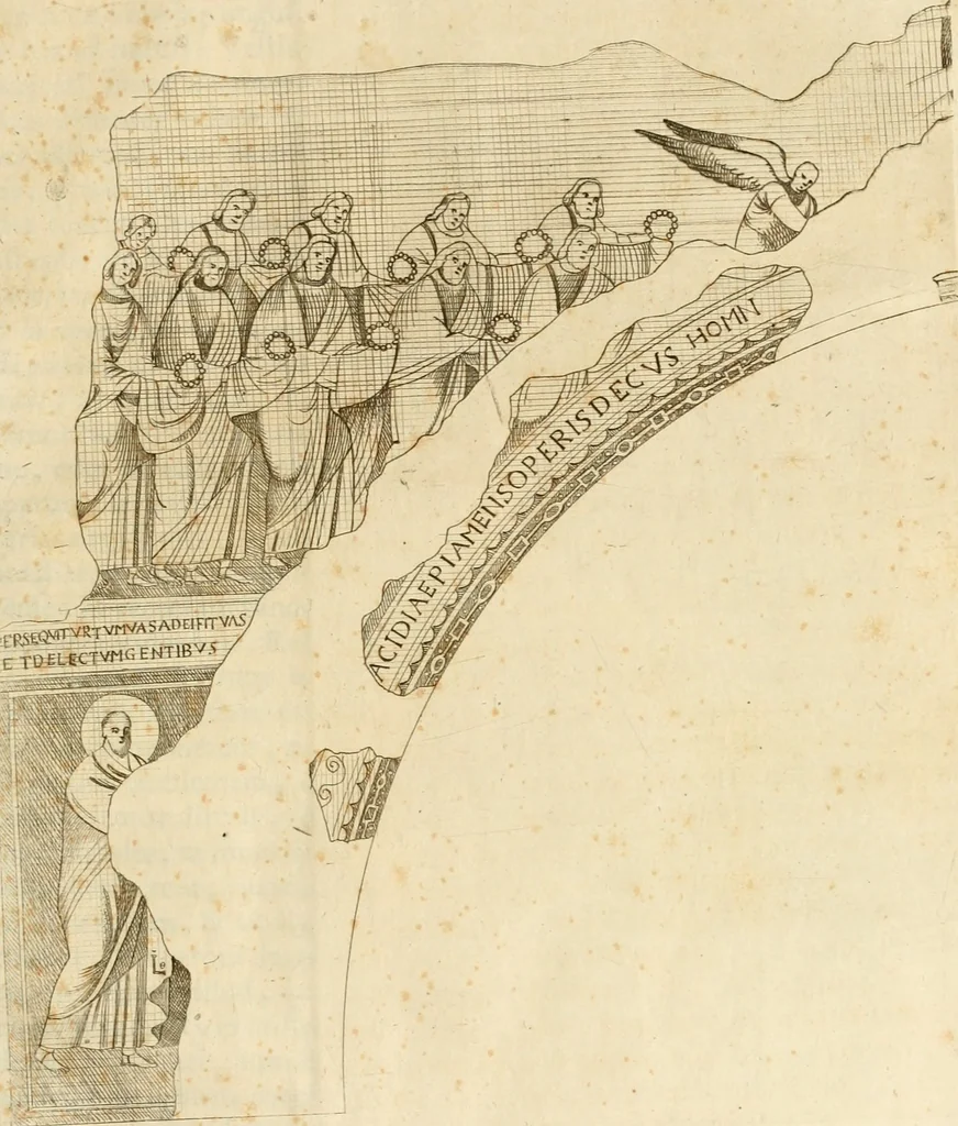 An illustration from Joannis Ciampini Romani, magistri brevium gratiae ... Opera, in tres tomos distributa : acesserunt eiusdem Ciampini opuscula quaedam selectiora : item appendix, seu notae, in quibus nonnulla post eius obitum innovata recensentur : ac demum auctoris vita, nunc primùm ipsius operibus addita, 1747, leaf 410