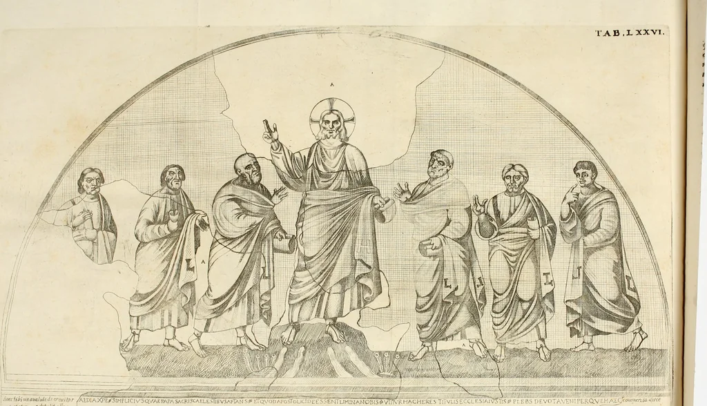 An illustration from Joannis Ciampini Romani, magistri brevium gratiae ... Opera, in tres tomos distributa : acesserunt eiusdem Ciampini opuscula quaedam selectiora : item appendix, seu notae, in quibus nonnulla post eius obitum innovata recensentur : ac demum auctoris vita, nunc primùm ipsius operibus addita, 1747, leaf 436