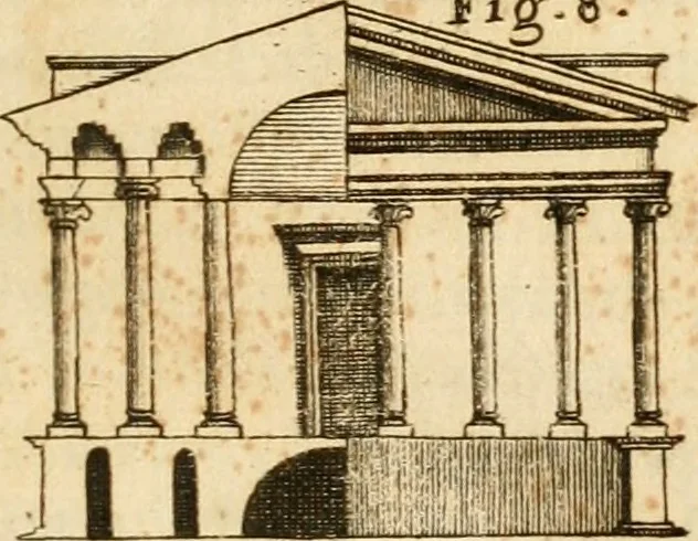 An illustration from Joannis Ciampini Romani, magistri brevium gratiae ... Opera, in tres tomos distributa : acesserunt eiusdem Ciampini opuscula quaedam selectiora : item appendix, seu notae, in quibus nonnulla post eius obitum innovata recensentur : ac demum auctoris vita, nunc primùm ipsius operibus addita, 1747, leaf 52