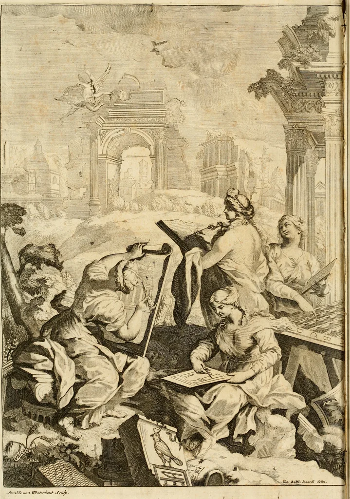 An illustration from Joannis Ciampini Romani, magistri brevium gratiae ... Opera, in tres tomos distributa : acesserunt eiusdem Ciampini opuscula quaedam selectiora : item appendix, seu notae, in quibus nonnulla post eius obitum innovata recensentur : ac demum auctoris vita, nunc primùm ipsius operibus addita, 1747, leaf 7