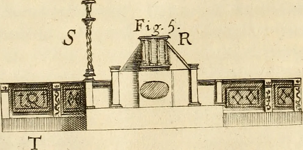 An illustration from Joannis Ciampini Romani, magistri brevium gratiae ... Opera, in tres tomos distributa : acesserunt eiusdem Ciampini opuscula quaedam selectiora : item appendix, seu notae, in quibus nonnulla post eius obitum innovata recensentur : ac demum auctoris vita, nunc primùm ipsius operibus addita, 1747, leaf 85