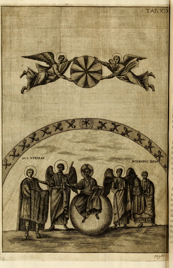 An illustration from Joannis Ciampini Romani, magistri brevium gratiae ... Opera, in tres tomos distributa : acesserunt eiusdem Ciampini opuscula quaedam selectiora : item appendix, seu notae, in quibus nonnulla post eius obitum innovata recensentur : ac demum auctoris vita, nunc primùm ipsius operibus addita, 1747, leaf 123
