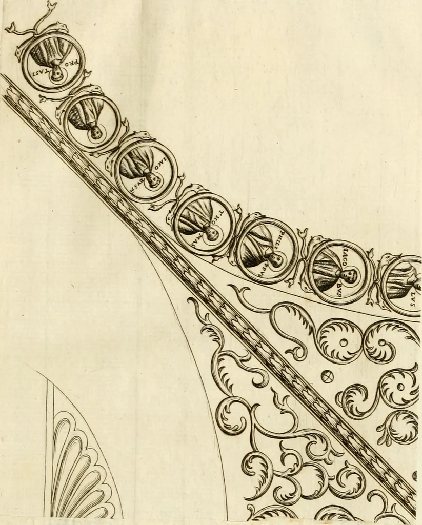 An illustration from Joannis Ciampini Romani, magistri brevium gratiae ... Opera, in tres tomos distributa : acesserunt eiusdem Ciampini opuscula quaedam selectiora : item appendix, seu notae, in quibus nonnulla post eius obitum innovata recensentur : ac demum auctoris vita, nunc primùm ipsius operibus addita, 1747, leaf 126