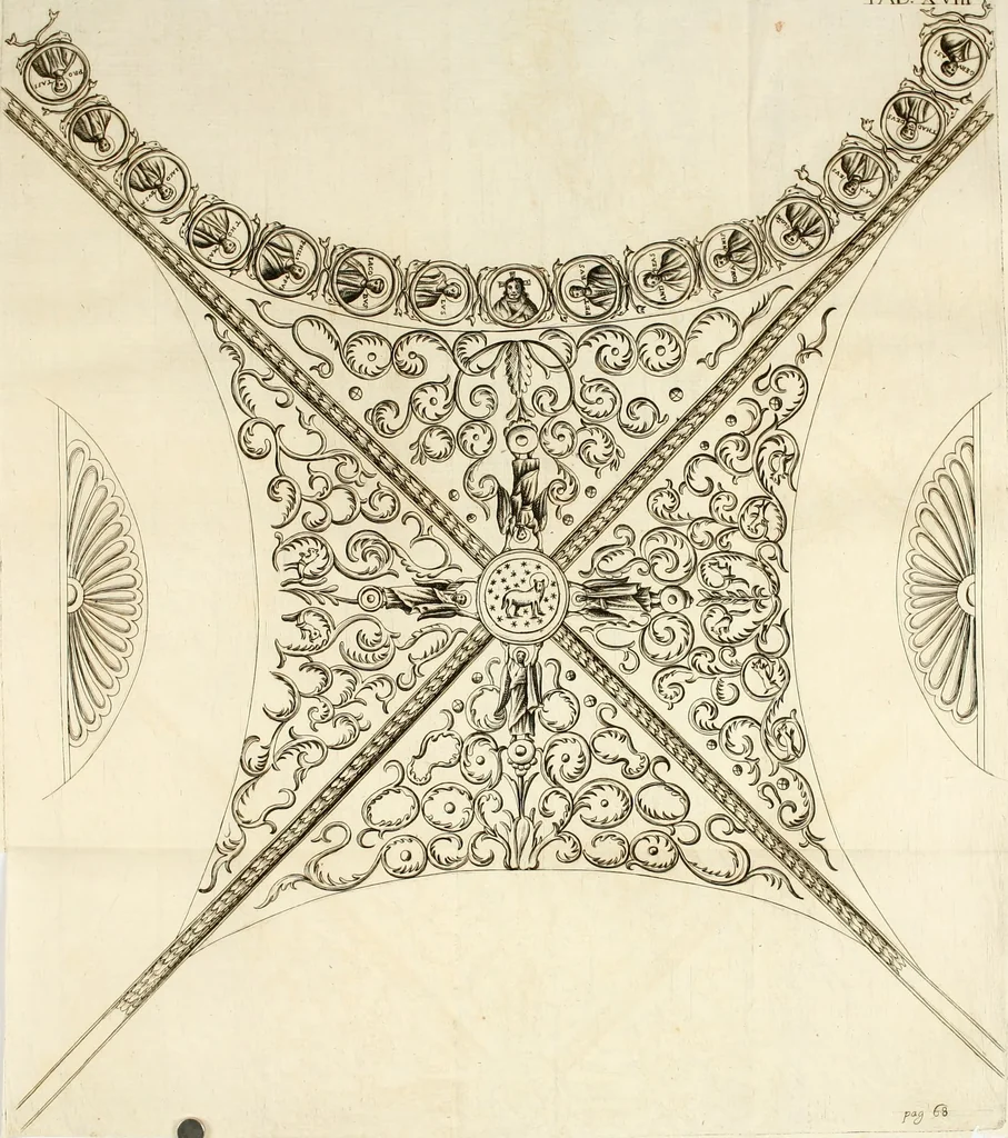 An illustration from Joannis Ciampini Romani, magistri brevium gratiae ... Opera, in tres tomos distributa : acesserunt eiusdem Ciampini opuscula quaedam selectiora : item appendix, seu notae, in quibus nonnulla post eius obitum innovata recensentur : ac demum auctoris vita, nunc primùm ipsius operibus addita, 1747, leaf 127