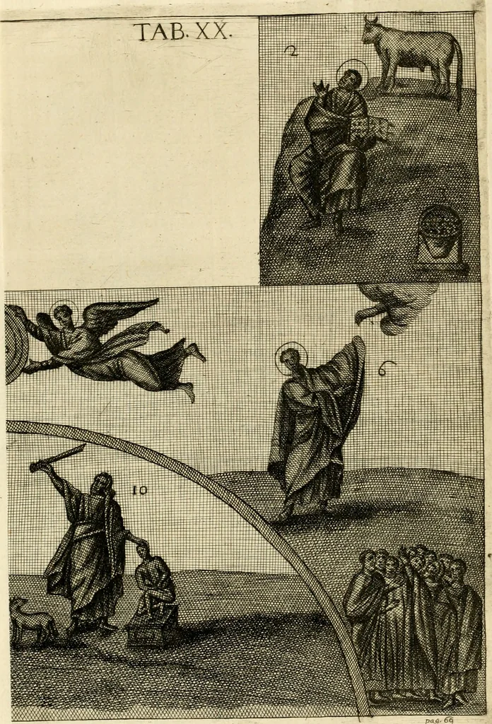 An illustration from Joannis Ciampini Romani, magistri brevium gratiae ... Opera, in tres tomos distributa : acesserunt eiusdem Ciampini opuscula quaedam selectiora : item appendix, seu notae, in quibus nonnulla post eius obitum innovata recensentur : ac demum auctoris vita, nunc primùm ipsius operibus addita, 1747, leaf 129