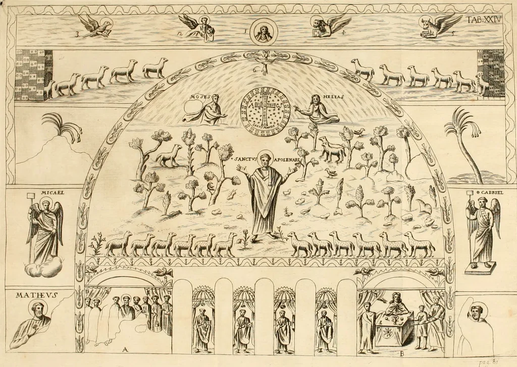 An illustration from Joannis Ciampini Romani, magistri brevium gratiae ... Opera, in tres tomos distributa : acesserunt eiusdem Ciampini opuscula quaedam selectiora : item appendix, seu notae, in quibus nonnulla post eius obitum innovata recensentur : ac demum auctoris vita, nunc primùm ipsius operibus addita, 1747, leaf 148