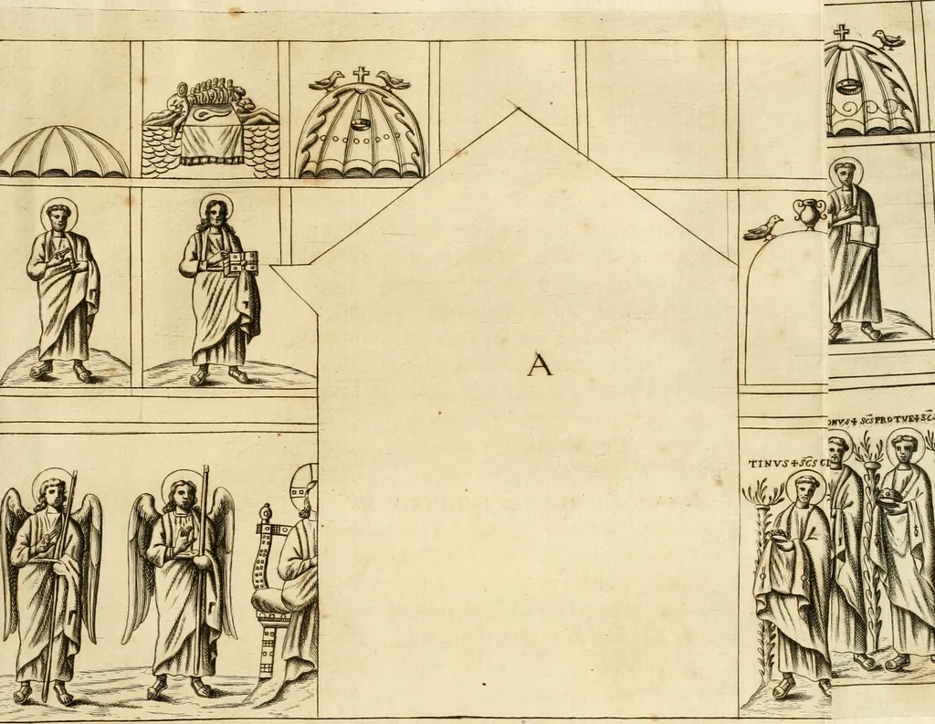 An illustration from Joannis Ciampini Romani, magistri brevium gratiae ... Opera, in tres tomos distributa : acesserunt eiusdem Ciampini opuscula quaedam selectiora : item appendix, seu notae, in quibus nonnulla post eius obitum innovata recensentur : ac demum auctoris vita, nunc primùm ipsius operibus addita, 1747, leaf 160