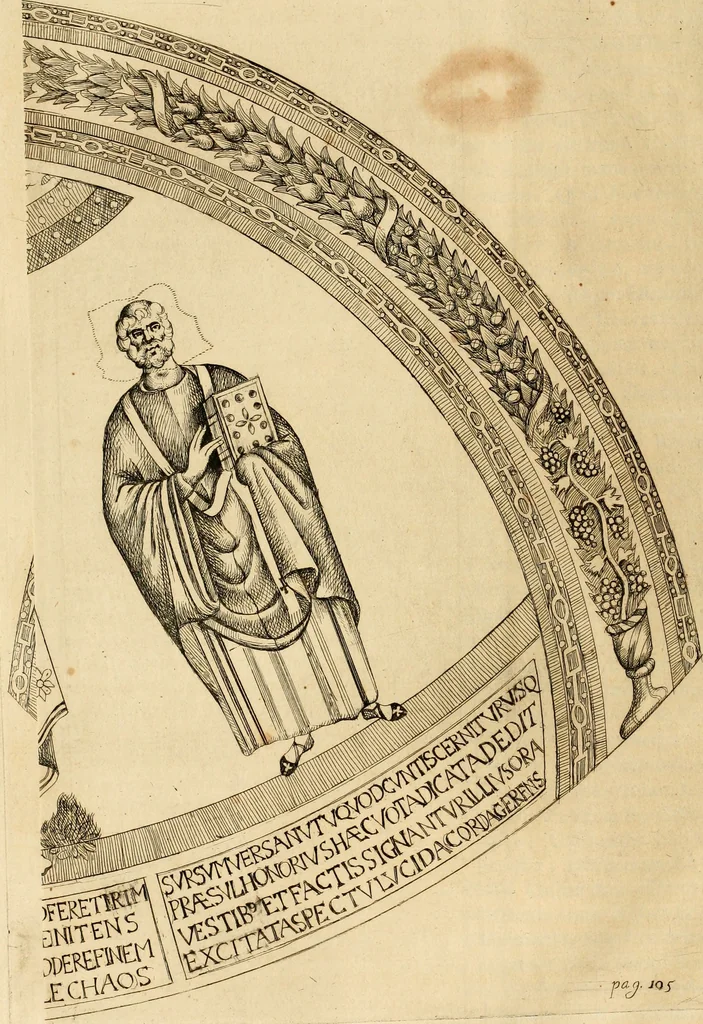 An illustration from Joannis Ciampini Romani, magistri brevium gratiae ... Opera, in tres tomos distributa : acesserunt eiusdem Ciampini opuscula quaedam selectiora : item appendix, seu notae, in quibus nonnulla post eius obitum innovata recensentur : ac demum auctoris vita, nunc primùm ipsius operibus addita, 1747, leaf 181