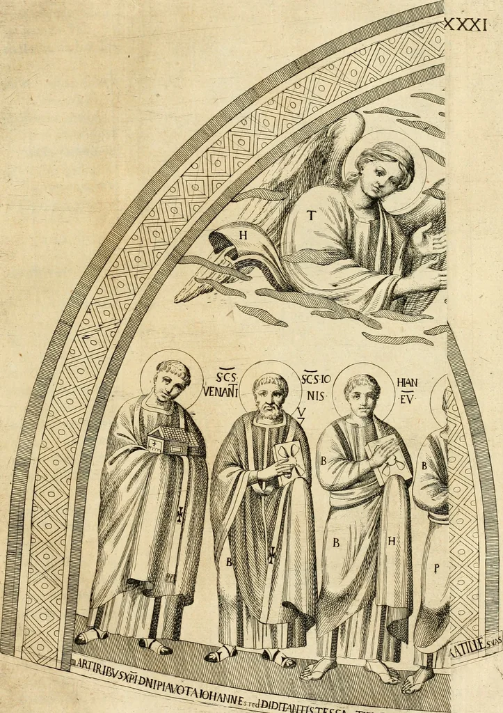 An illustration from Joannis Ciampini Romani, magistri brevium gratiae ... Opera, in tres tomos distributa : acesserunt eiusdem Ciampini opuscula quaedam selectiora : item appendix, seu notae, in quibus nonnulla post eius obitum innovata recensentur : ac demum auctoris vita, nunc primùm ipsius operibus addita, 1747, leaf 188