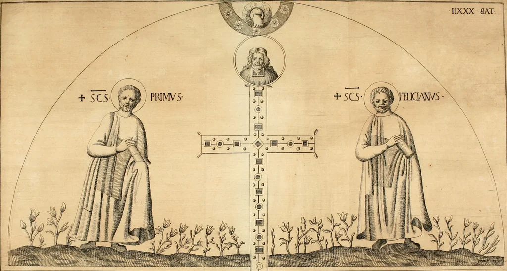 An illustration from Joannis Ciampini Romani, magistri brevium gratiae ... Opera, in tres tomos distributa : acesserunt eiusdem Ciampini opuscula quaedam selectiora : item appendix, seu notae, in quibus nonnulla post eius obitum innovata recensentur : ac demum auctoris vita, nunc primùm ipsius operibus addita, 1747, leaf 195