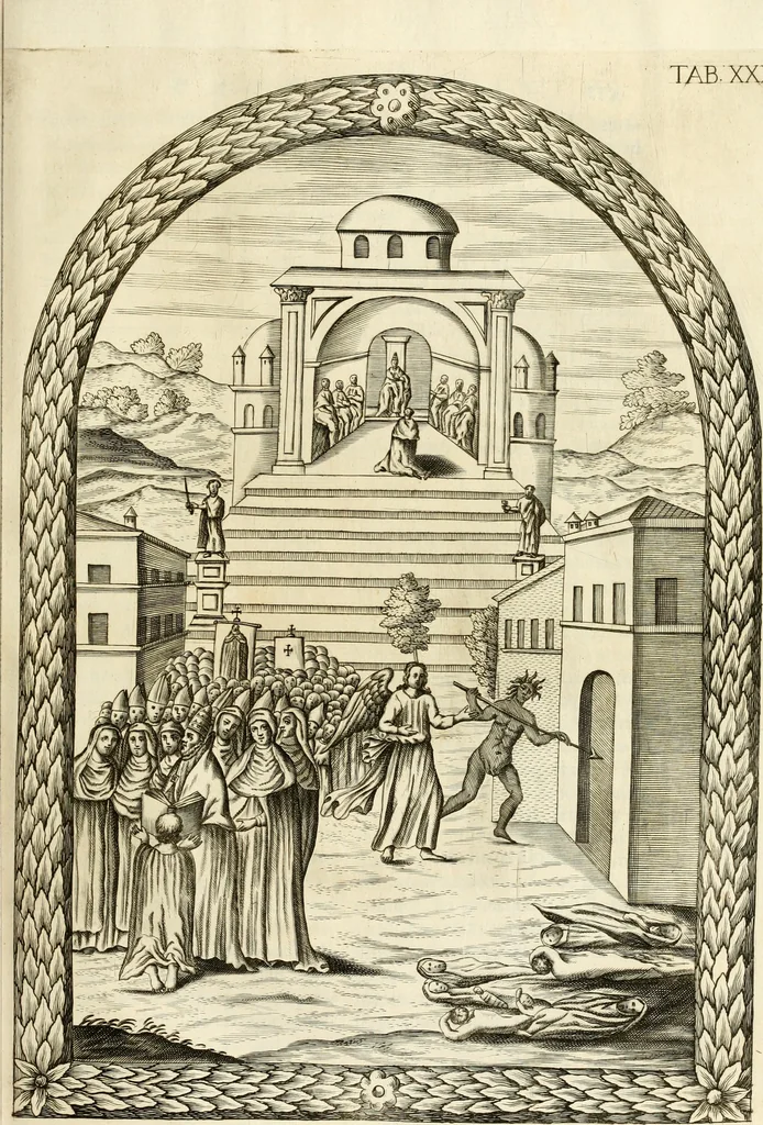 An illustration from Joannis Ciampini Romani, magistri brevium gratiae ... Opera, in tres tomos distributa : acesserunt eiusdem Ciampini opuscula quaedam selectiora : item appendix, seu notae, in quibus nonnulla post eius obitum innovata recensentur : ac demum auctoris vita, nunc primùm ipsius operibus addita, 1747, leaf 202