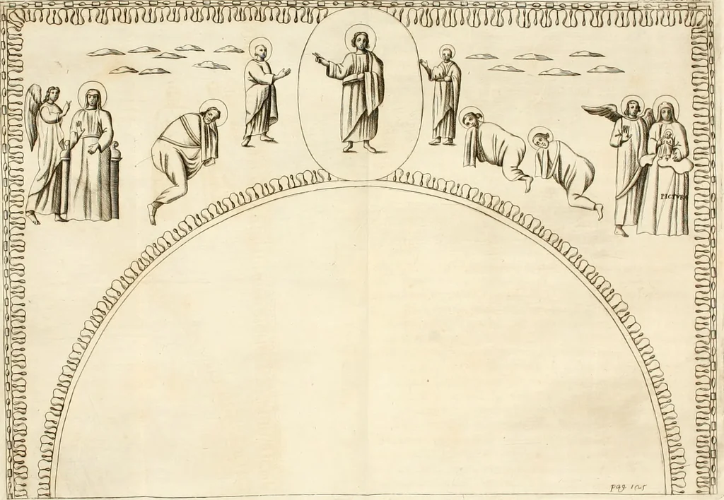 An illustration from Joannis Ciampini Romani, magistri brevium gratiae ... Opera, in tres tomos distributa : acesserunt eiusdem Ciampini opuscula quaedam selectiora : item appendix, seu notae, in quibus nonnulla post eius obitum innovata recensentur : ac demum auctoris vita, nunc primùm ipsius operibus addita, 1747, leaf 218