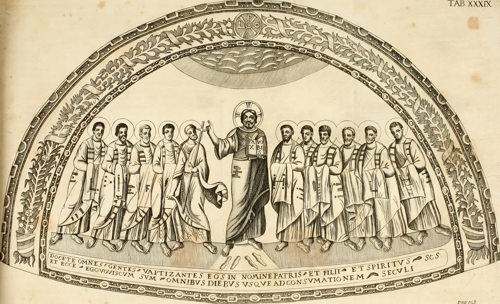An illustration from Joannis Ciampini Romani, magistri brevium gratiae ... Opera, in tres tomos distributa : acesserunt eiusdem Ciampini opuscula quaedam selectiora : item appendix, seu notae, in quibus nonnulla post eius obitum innovata recensentur : ac demum auctoris vita, nunc primùm ipsius operibus addita, 1747, leaf 225