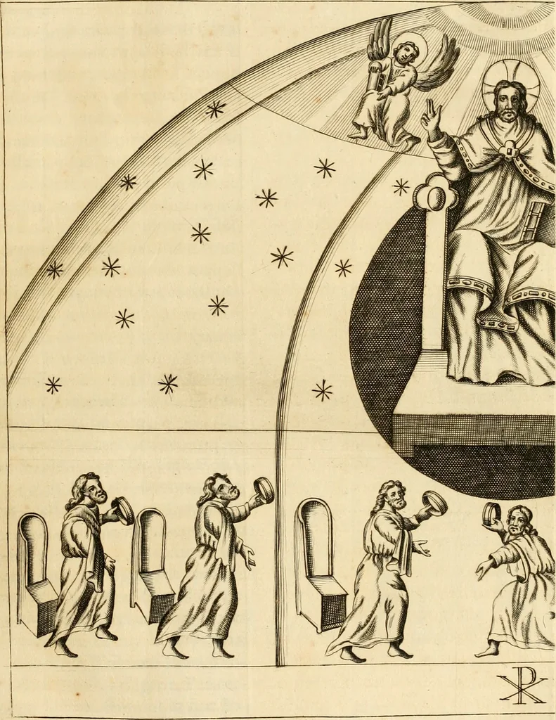 An illustration from Joannis Ciampini Romani, magistri brevium gratiae ... Opera, in tres tomos distributa : acesserunt eiusdem Ciampini opuscula quaedam selectiora : item appendix, seu notae, in quibus nonnulla post eius obitum innovata recensentur : ac demum auctoris vita, nunc primùm ipsius operibus addita, 1747, leaf 234