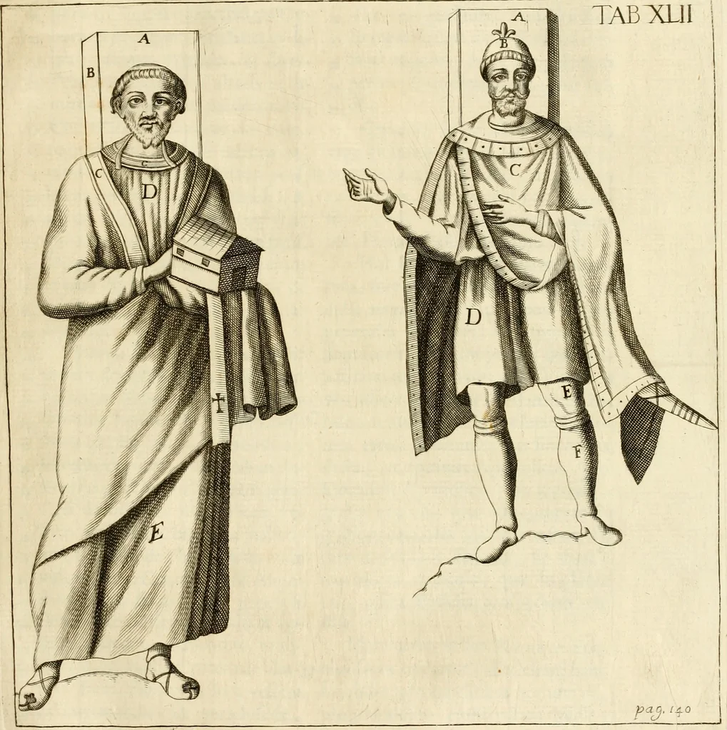 An illustration from Joannis Ciampini Romani, magistri brevium gratiae ... Opera, in tres tomos distributa : acesserunt eiusdem Ciampini opuscula quaedam selectiora : item appendix, seu notae, in quibus nonnulla post eius obitum innovata recensentur : ac demum auctoris vita, nunc primùm ipsius operibus addita, 1747, leaf 242