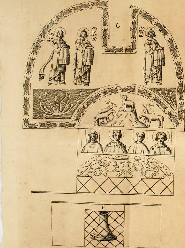 An illustration from Joannis Ciampini Romani, magistri brevium gratiae ... Opera, in tres tomos distributa : acesserunt eiusdem Ciampini opuscula quaedam selectiora : item appendix, seu notae, in quibus nonnulla post eius obitum innovata recensentur : ac demum auctoris vita, nunc primùm ipsius operibus addita, 1747, leaf 266