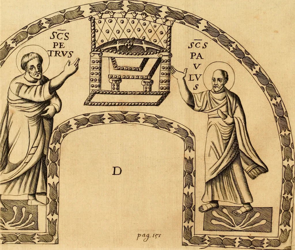 An illustration from Joannis Ciampini Romani, magistri brevium gratiae ... Opera, in tres tomos distributa : acesserunt eiusdem Ciampini opuscula quaedam selectiora : item appendix, seu notae, in quibus nonnulla post eius obitum innovata recensentur : ac demum auctoris vita, nunc primùm ipsius operibus addita, 1747, leaf 267