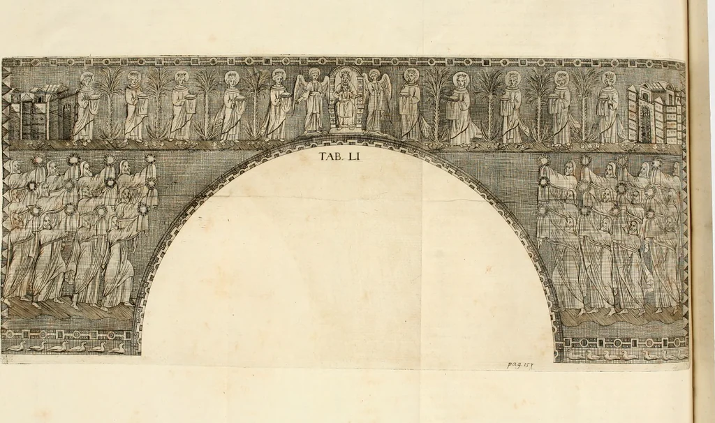 An illustration from Joannis Ciampini Romani, magistri brevium gratiae ... Opera, in tres tomos distributa : acesserunt eiusdem Ciampini opuscula quaedam selectiora : item appendix, seu notae, in quibus nonnulla post eius obitum innovata recensentur : ac demum auctoris vita, nunc primùm ipsius operibus addita, 1747, leaf 276