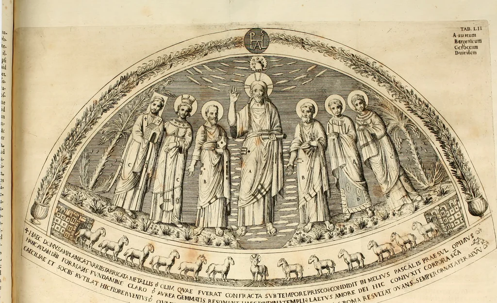 An illustration from Joannis Ciampini Romani, magistri brevium gratiae ... Opera, in tres tomos distributa : acesserunt eiusdem Ciampini opuscula quaedam selectiora : item appendix, seu notae, in quibus nonnulla post eius obitum innovata recensentur : ac demum auctoris vita, nunc primùm ipsius operibus addita, 1747, leaf 283