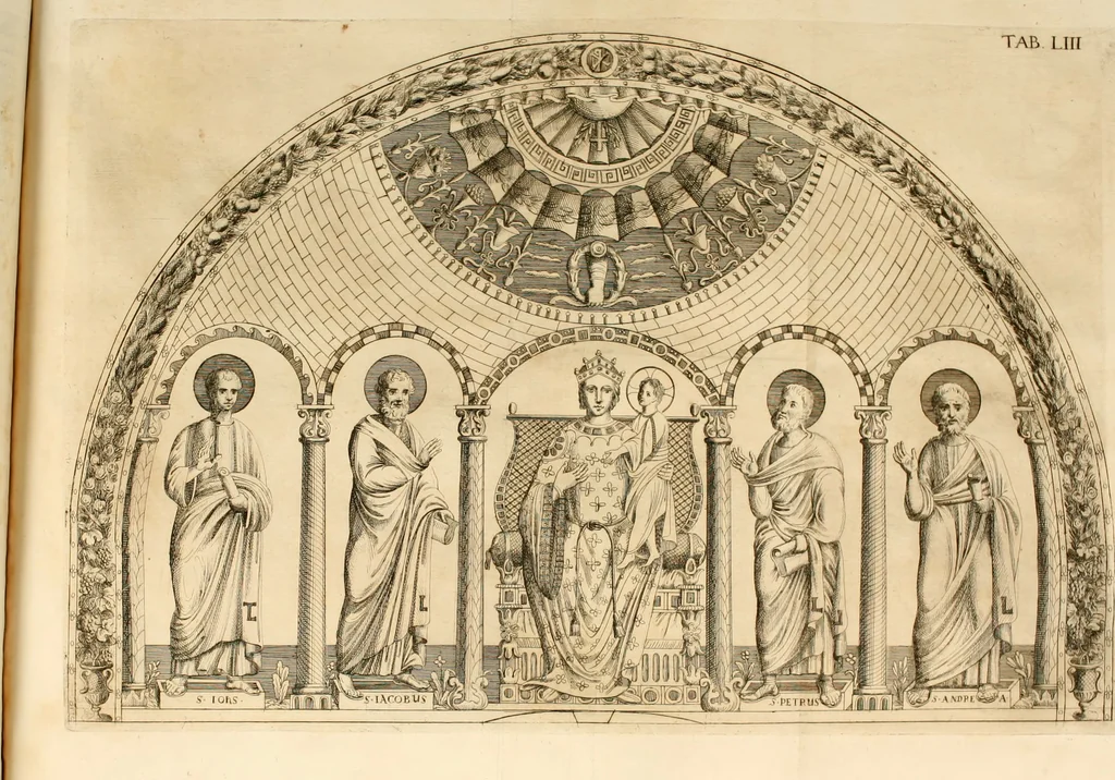 An illustration from Joannis Ciampini Romani, magistri brevium gratiae ... Opera, in tres tomos distributa : acesserunt eiusdem Ciampini opuscula quaedam selectiora : item appendix, seu notae, in quibus nonnulla post eius obitum innovata recensentur : ac demum auctoris vita, nunc primùm ipsius operibus addita, 1747, leaf 285