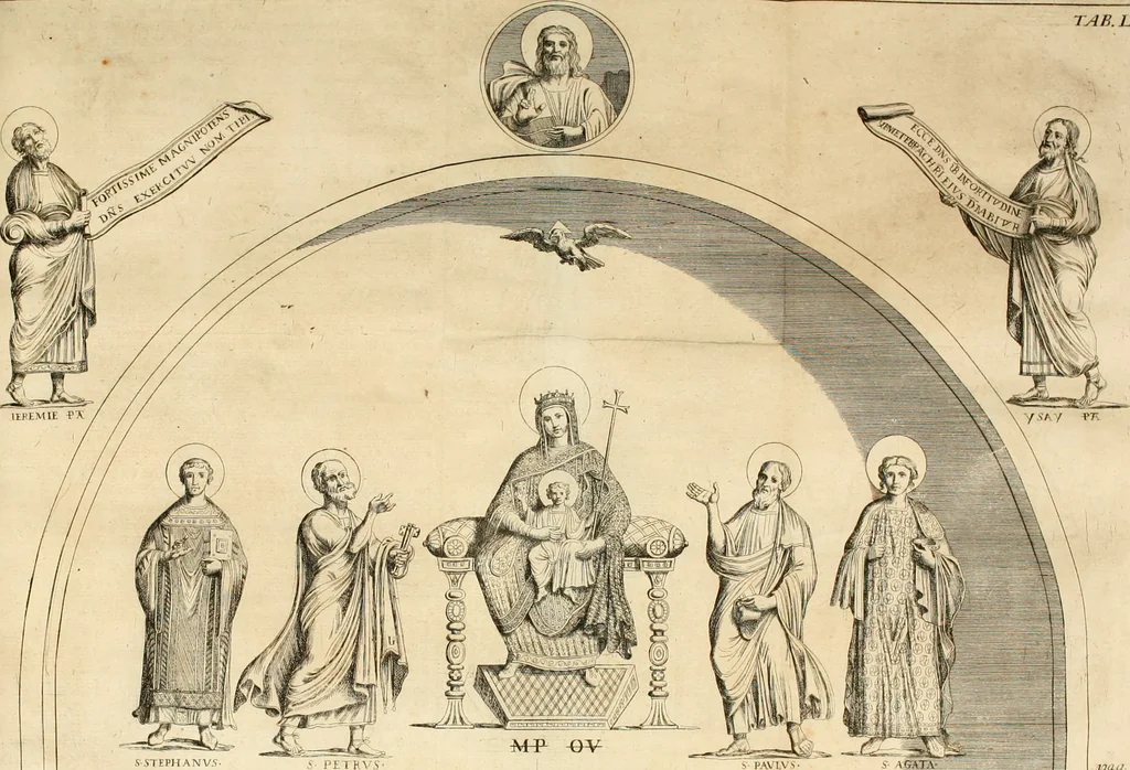 An illustration from Joannis Ciampini Romani, magistri brevium gratiae ... Opera, in tres tomos distributa : acesserunt eiusdem Ciampini opuscula quaedam selectiora : item appendix, seu notae, in quibus nonnulla post eius obitum innovata recensentur : ac demum auctoris vita, nunc primùm ipsius operibus addita, 1747, leaf 293