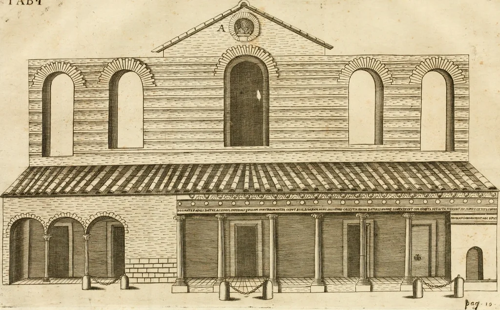 An illustration from Joannis Ciampini Romani, magistri brevium gratiae ... Opera, in tres tomos distributa : acesserunt eiusdem Ciampini opuscula quaedam selectiora : item appendix, seu notae, in quibus nonnulla post eius obitum innovata recensentur : ac demum auctoris vita, nunc primùm ipsius operibus addita, 1747, leaf 360