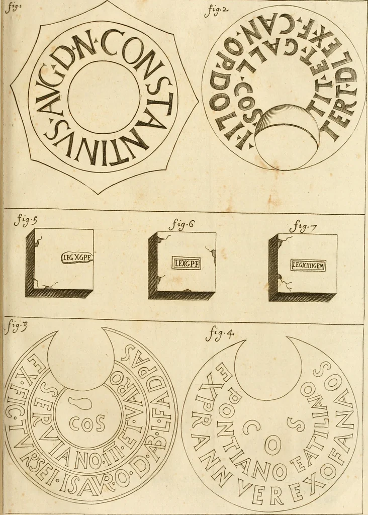 An illustration from Joannis Ciampini Romani, magistri brevium gratiae ... Opera, in tres tomos distributa : acesserunt eiusdem Ciampini opuscula quaedam selectiora : item appendix, seu notae, in quibus nonnulla post eius obitum innovata recensentur : ac demum auctoris vita, nunc primùm ipsius operibus addita, 1747, leaf 390