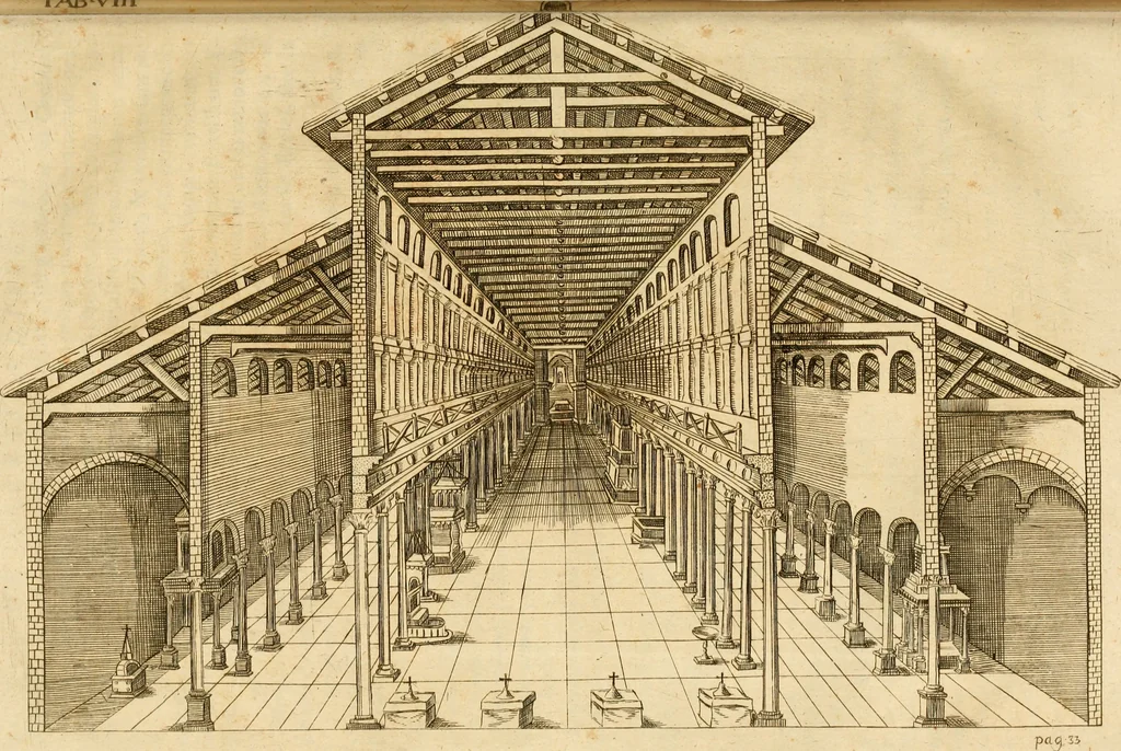 An illustration from Joannis Ciampini Romani, magistri brevium gratiae ... Opera, in tres tomos distributa : acesserunt eiusdem Ciampini opuscula quaedam selectiora : item appendix, seu notae, in quibus nonnulla post eius obitum innovata recensentur : ac demum auctoris vita, nunc primùm ipsius operibus addita, 1747, leaf 397