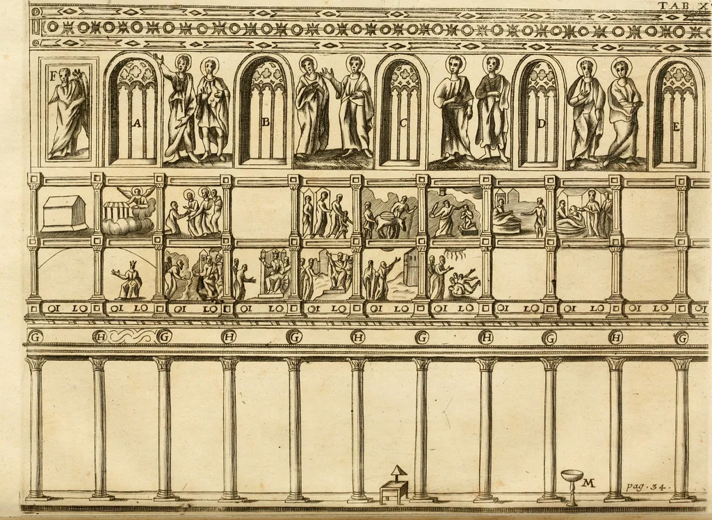 An illustration from Joannis Ciampini Romani, magistri brevium gratiae ... Opera, in tres tomos distributa : acesserunt eiusdem Ciampini opuscula quaedam selectiora : item appendix, seu notae, in quibus nonnulla post eius obitum innovata recensentur : ac demum auctoris vita, nunc primùm ipsius operibus addita, 1747, leaf 402