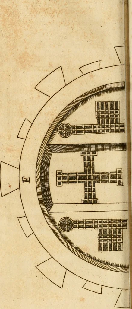 An illustration from Joannis Ciampini Romani, magistri brevium gratiae ... Opera, in tres tomos distributa : acesserunt eiusdem Ciampini opuscula quaedam selectiora : item appendix, seu notae, in quibus nonnulla post eius obitum innovata recensentur : ac demum auctoris vita, nunc primùm ipsius operibus addita, 1747, leaf 405