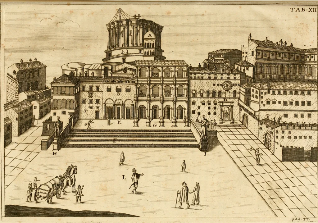 An illustration from Joannis Ciampini Romani, magistri brevium gratiae ... Opera, in tres tomos distributa : acesserunt eiusdem Ciampini opuscula quaedam selectiora : item appendix, seu notae, in quibus nonnulla post eius obitum innovata recensentur : ac demum auctoris vita, nunc primùm ipsius operibus addita, 1747, leaf 409