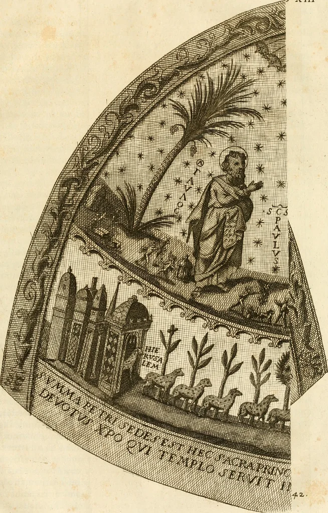 An illustration from Joannis Ciampini Romani, magistri brevium gratiae ... Opera, in tres tomos distributa : acesserunt eiusdem Ciampini opuscula quaedam selectiora : item appendix, seu notae, in quibus nonnulla post eius obitum innovata recensentur : ac demum auctoris vita, nunc primùm ipsius operibus addita, 1747, leaf 416