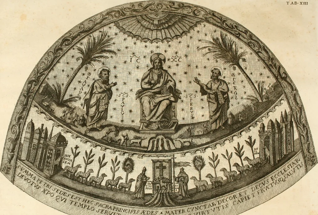 An illustration from Joannis Ciampini Romani, magistri brevium gratiae ... Opera, in tres tomos distributa : acesserunt eiusdem Ciampini opuscula quaedam selectiora : item appendix, seu notae, in quibus nonnulla post eius obitum innovata recensentur : ac demum auctoris vita, nunc primùm ipsius operibus addita, 1747, leaf 417