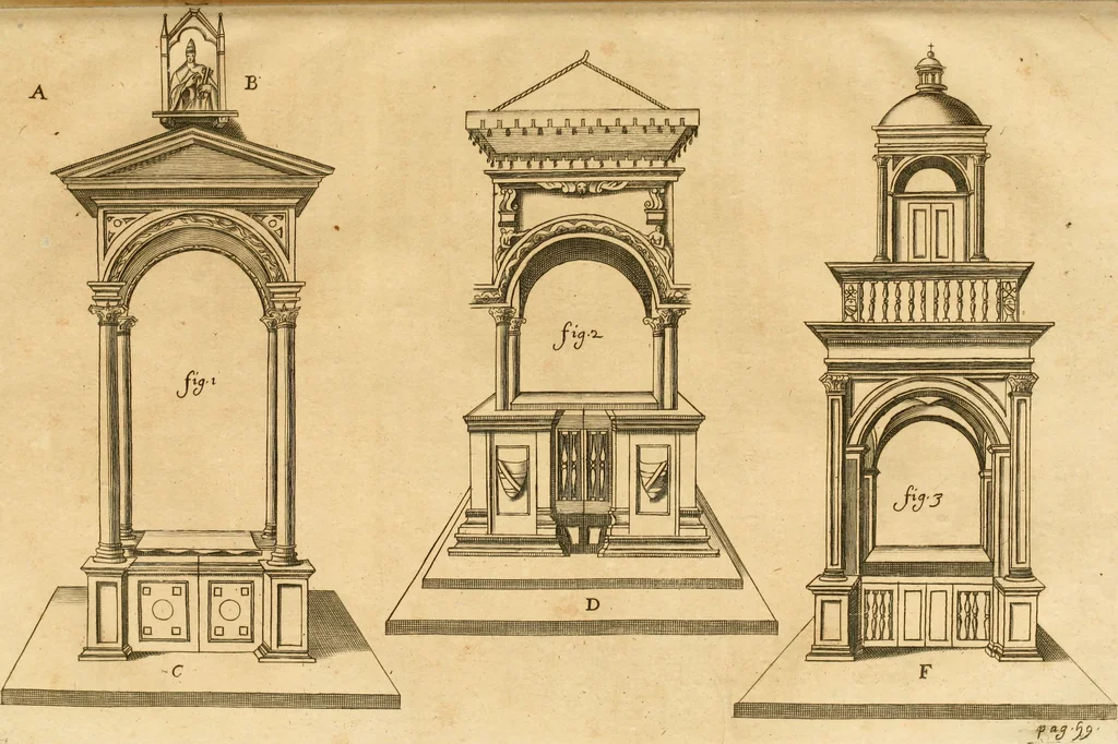 An illustration from Joannis Ciampini Romani, magistri brevium gratiae ... Opera, in tres tomos distributa : acesserunt eiusdem Ciampini opuscula quaedam selectiora : item appendix, seu notae, in quibus nonnulla post eius obitum innovata recensentur : ac demum auctoris vita, nunc primùm ipsius operibus addita, 1747, leaf 445
