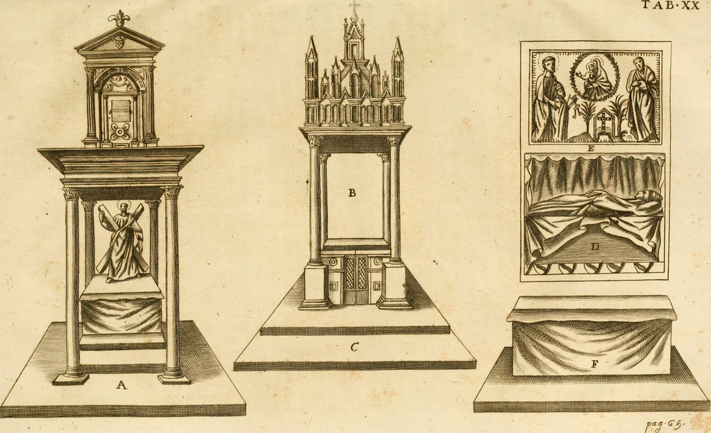 An illustration from Joannis Ciampini Romani, magistri brevium gratiae ... Opera, in tres tomos distributa : acesserunt eiusdem Ciampini opuscula quaedam selectiora : item appendix, seu notae, in quibus nonnulla post eius obitum innovata recensentur : ac demum auctoris vita, nunc primùm ipsius operibus addita, 1747, leaf 453