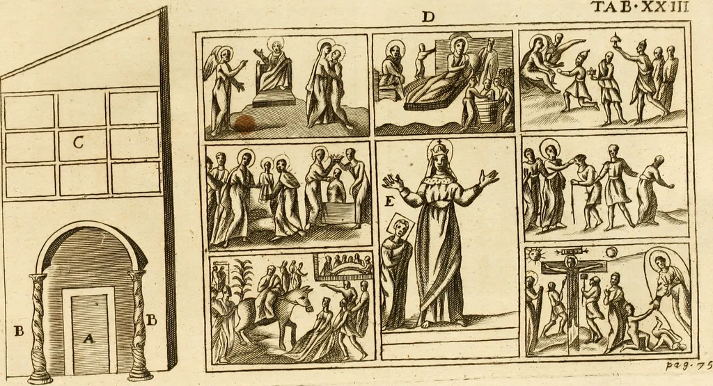 An illustration from Joannis Ciampini Romani, magistri brevium gratiae ... Opera, in tres tomos distributa : acesserunt eiusdem Ciampini opuscula quaedam selectiora : item appendix, seu notae, in quibus nonnulla post eius obitum innovata recensentur : ac demum auctoris vita, nunc primùm ipsius operibus addita, 1747, leaf 471