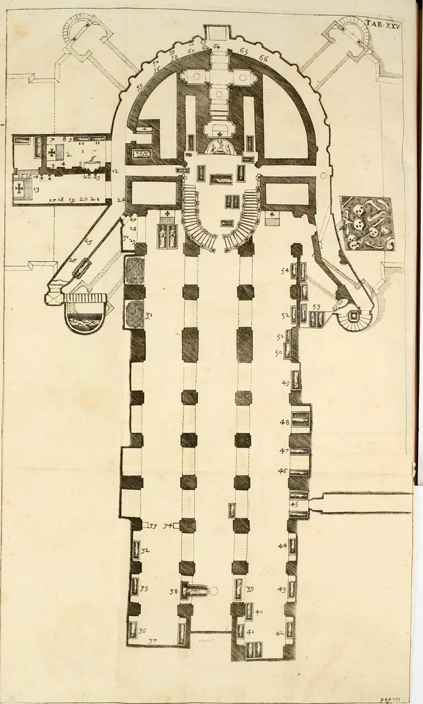 An illustration from Joannis Ciampini Romani, magistri brevium gratiae ... Opera, in tres tomos distributa : acesserunt eiusdem Ciampini opuscula quaedam selectiora : item appendix, seu notae, in quibus nonnulla post eius obitum innovata recensentur : ac demum auctoris vita, nunc primùm ipsius operibus addita, 1747, leaf 498