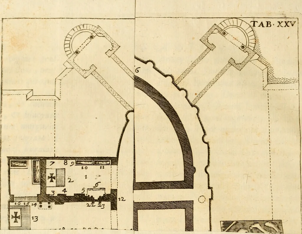 An illustration from Joannis Ciampini Romani, magistri brevium gratiae ... Opera, in tres tomos distributa : acesserunt eiusdem Ciampini opuscula quaedam selectiora : item appendix, seu notae, in quibus nonnulla post eius obitum innovata recensentur : ac demum auctoris vita, nunc primùm ipsius operibus addita, 1747, leaf 499