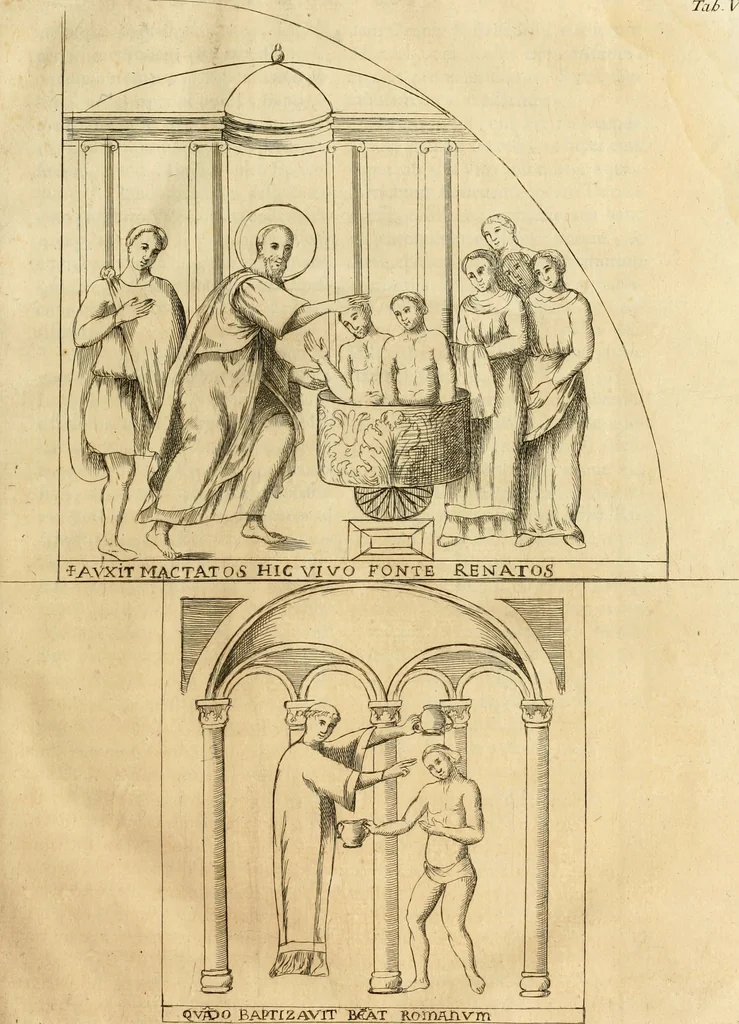 An illustration from Joannis Ciampini Romani, magistri brevium gratiae ... Opera, in tres tomos distributa : acesserunt eiusdem Ciampini opuscula quaedam selectiora : item appendix, seu notae, in quibus nonnulla post eius obitum innovata recensentur : ac demum auctoris vita, nunc primùm ipsius operibus addita, 1747, leaf 52