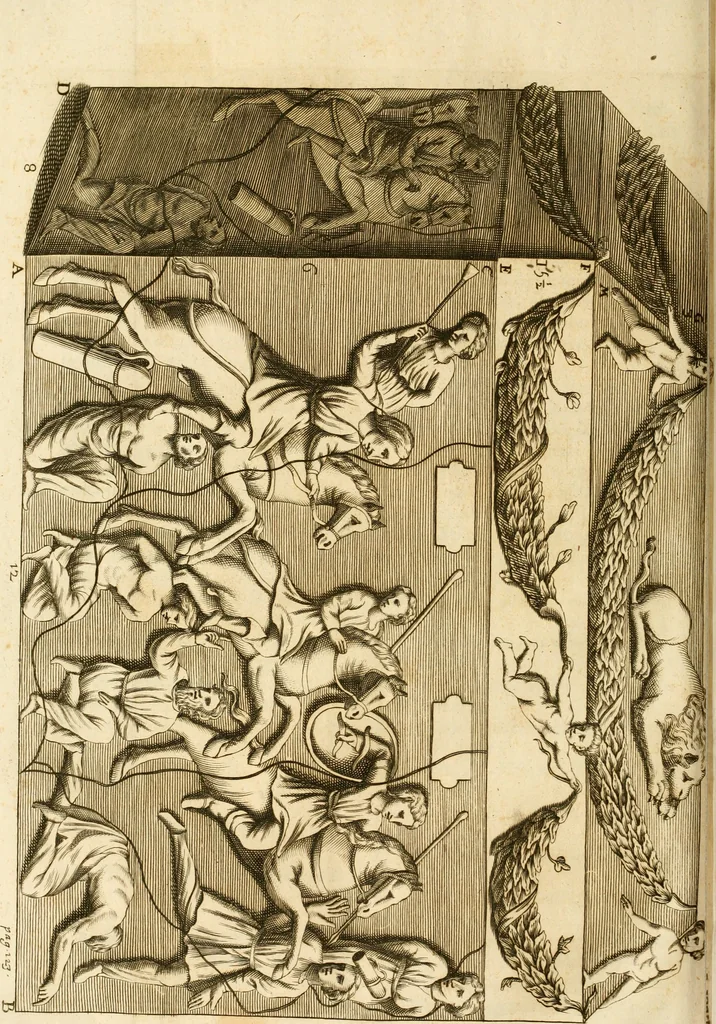 An illustration from Joannis Ciampini Romani, magistri brevium gratiae ... Opera, in tres tomos distributa : acesserunt eiusdem Ciampini opuscula quaedam selectiora : item appendix, seu notae, in quibus nonnulla post eius obitum innovata recensentur : ac demum auctoris vita, nunc primùm ipsius operibus addita, 1747, leaf 525