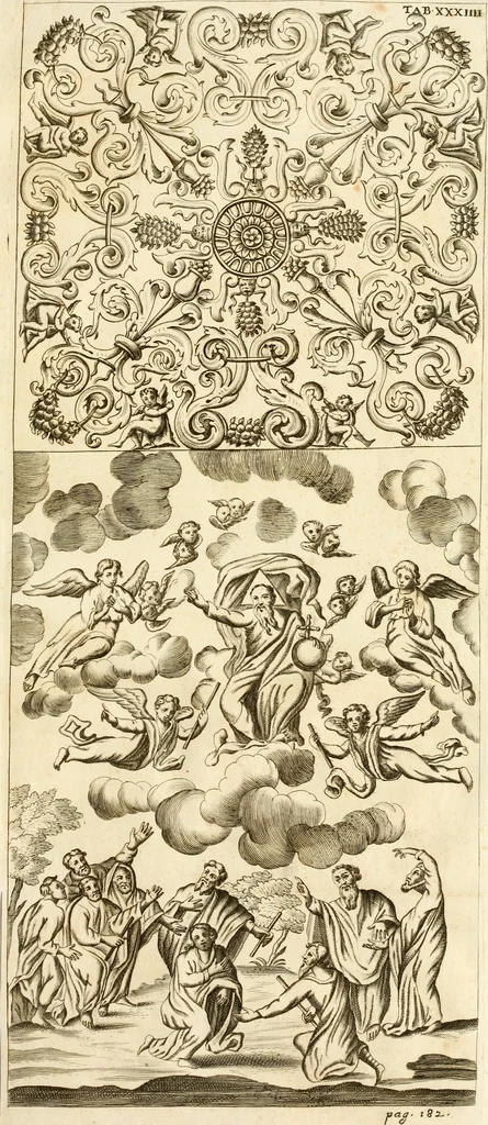 An illustration from Joannis Ciampini Romani, magistri brevium gratiae ... Opera, in tres tomos distributa : acesserunt eiusdem Ciampini opuscula quaedam selectiora : item appendix, seu notae, in quibus nonnulla post eius obitum innovata recensentur : ac demum auctoris vita, nunc primùm ipsius operibus addita, 1747, leaf 598
